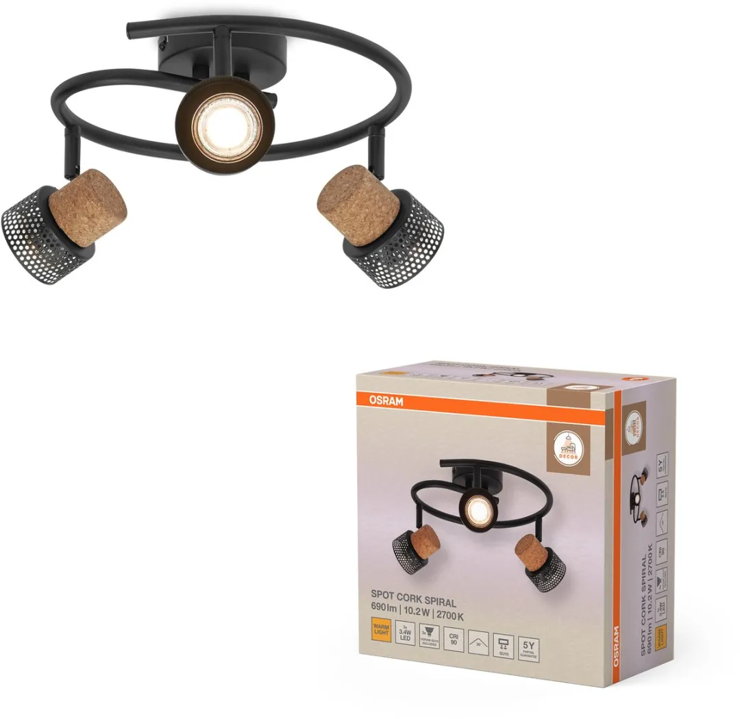 Osram Decor Spot Cork GU10 Spiral - 3x3,4W 690lm - Zwart