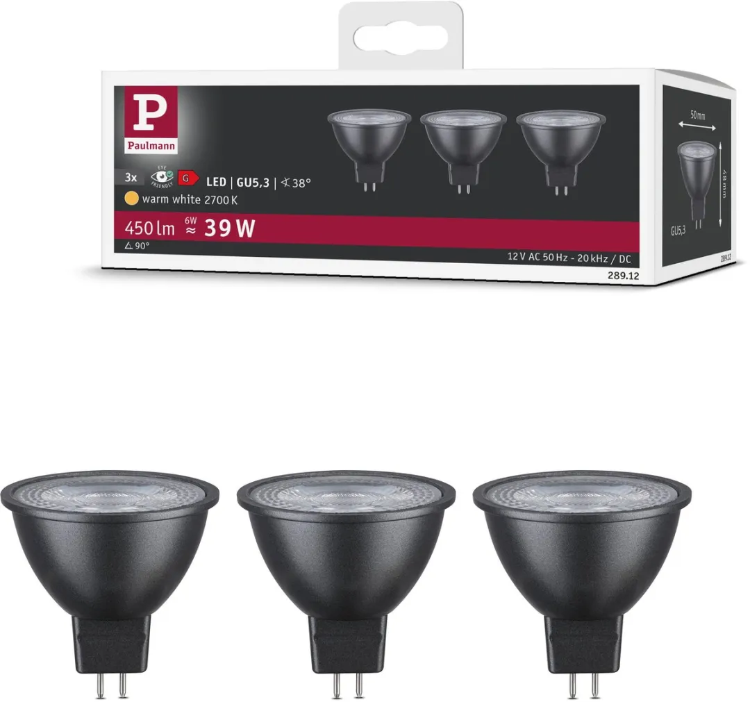 Paulmann LED Reflector GU5.3 Set 3x6W 450lm 2700K - Zwart