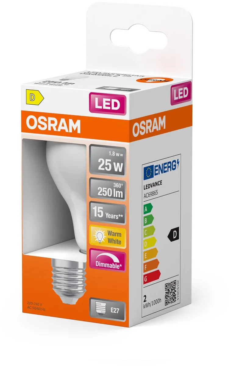 Osram Superstar A25 LED-lamp 1,8W E27 Mat - 250lm 2700K - afbeelding 6 van 6