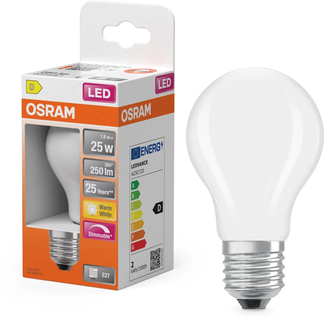 Osram Superstar A25 LED-lamp 1,8W E27 Mat - 250lm 2700K