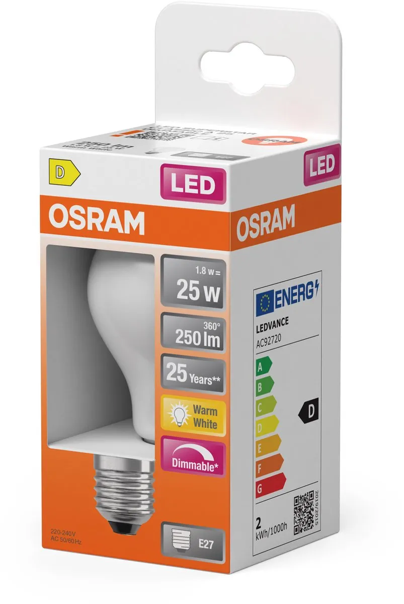 Osram Superstar A25 LED-lamp 1,8W E27 Mat - 250lm 2700K