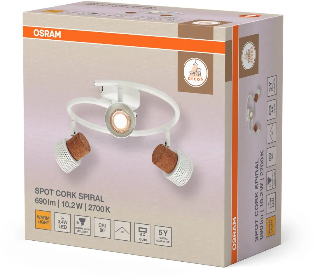 Osram Decor Spot Cork GU10 Spiral - 3x3,4W 690lm Warm Wit
