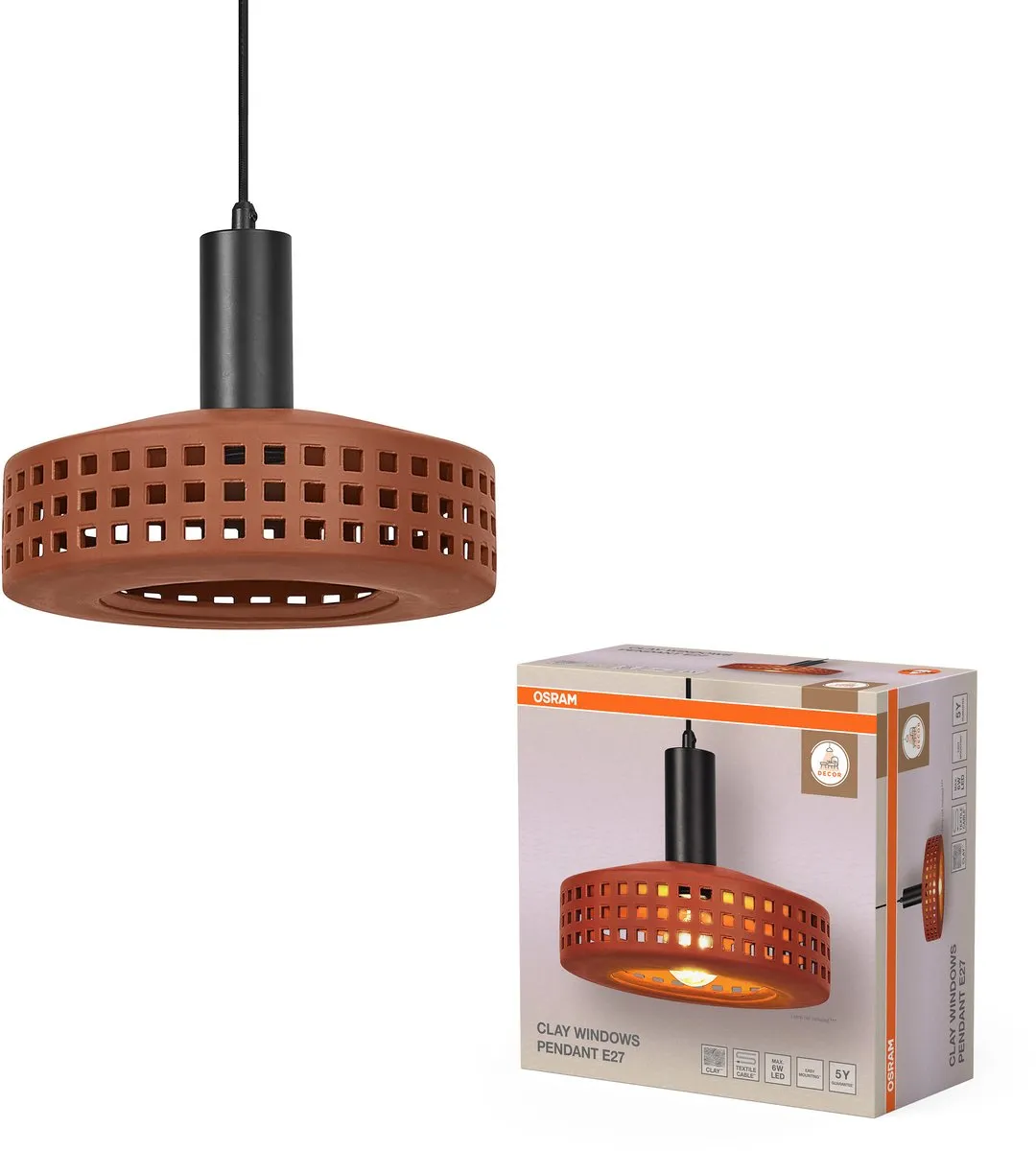 Osram Decor Clay Windows Hanglamp E27 - 260mm - Bruin