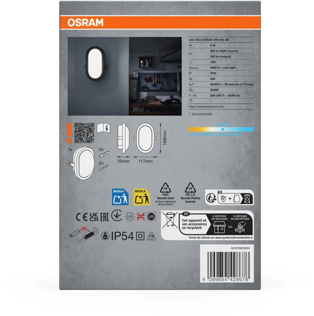 Osram LED Wandlamp Bulkhead 6W 4000K - Zwart