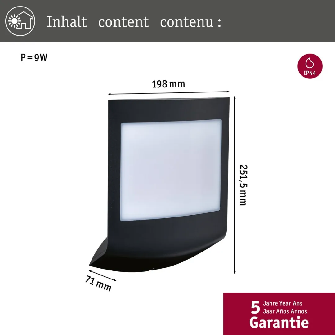Paulmann Padea LED Wandarmatuur - 8,5W 550lm 3000K - Antraciet