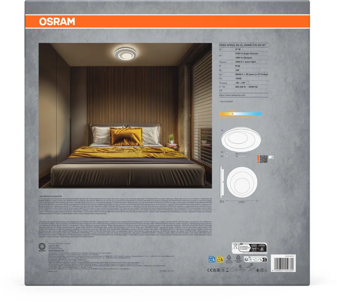 Osram Orbis Spiral RD CL LED Plafondlamp 400mm - 27W 3000lm Warmwit - afbeelding 6 van 6