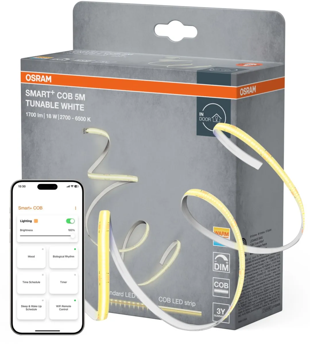 Osram Smart+ Wifi COB 5m Tunable White LED-strips - Geel