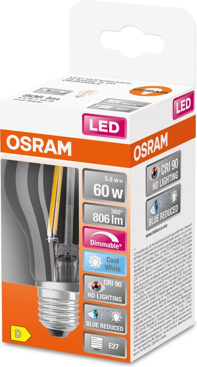Osram Superstar LED E27 Matglas Koelwit 5.8W - CRI90
