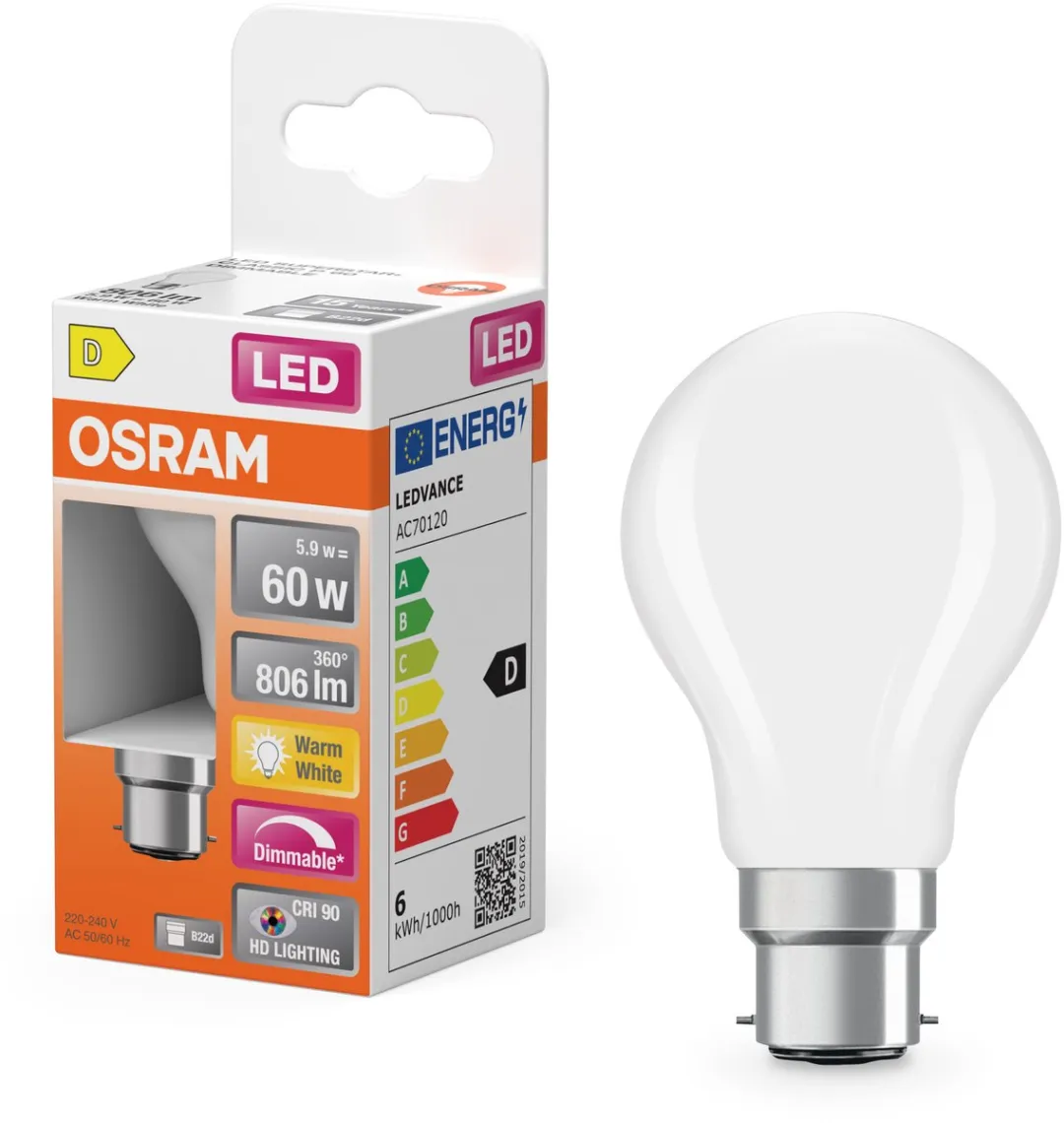 Osram LED Superstar Plus P60 Filament 5,5W B22d - 806lm 2700K Mat