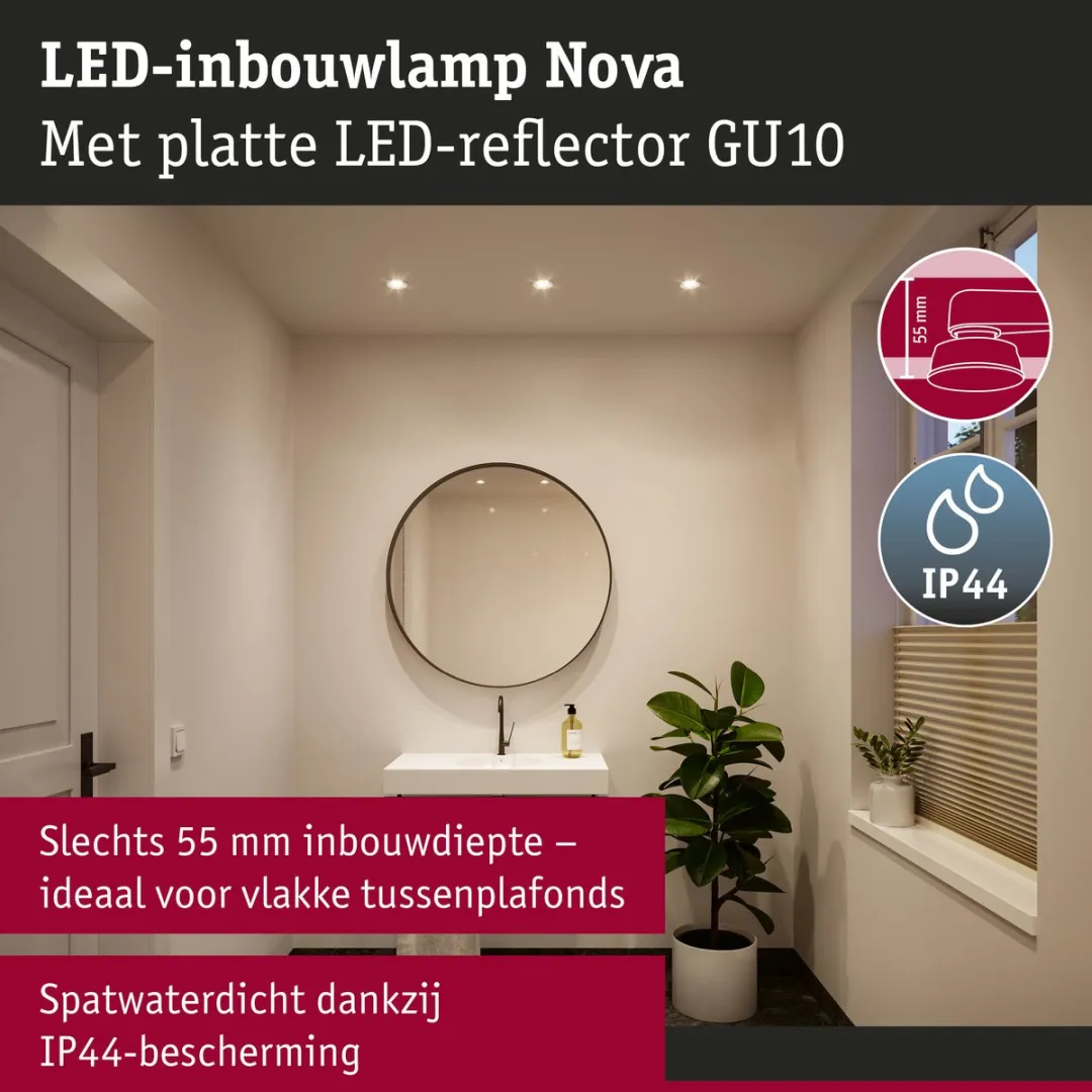 Paulmann Nova GU10 LED-inbouwlamp 4,9W 550lm IP44 - Wit mat