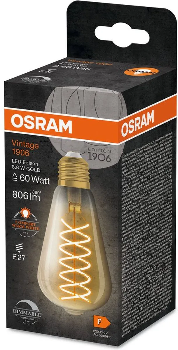 Osram Vintage 1906 Edison E27 8.8W 806lm - Zeer Warm Wit