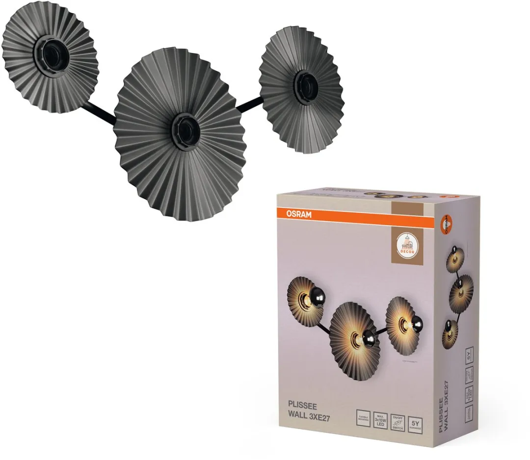 Osram Decor Plisse Wandlamp 3xE27 - Donkergrijs