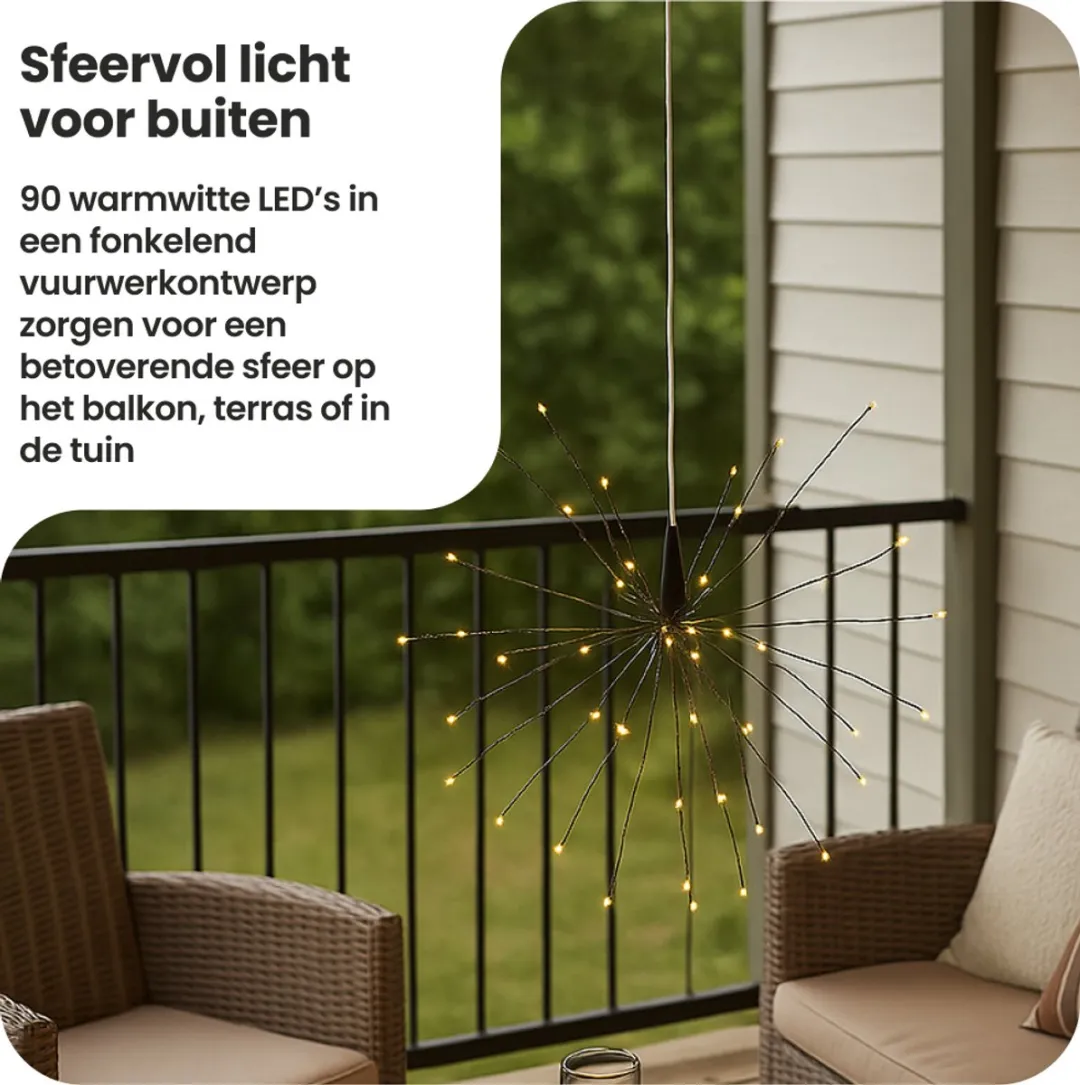 Star Trading Solar LED Hangdecoratie Firework 50cm - 90 LEDs - Warm wit