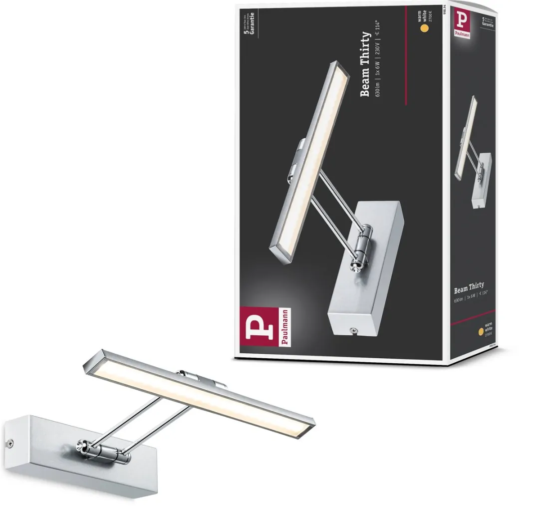 Paulmann Galeria LED Schilderijlamp Beam 2700K 450lm - Nikkel geborsteld, Chroom