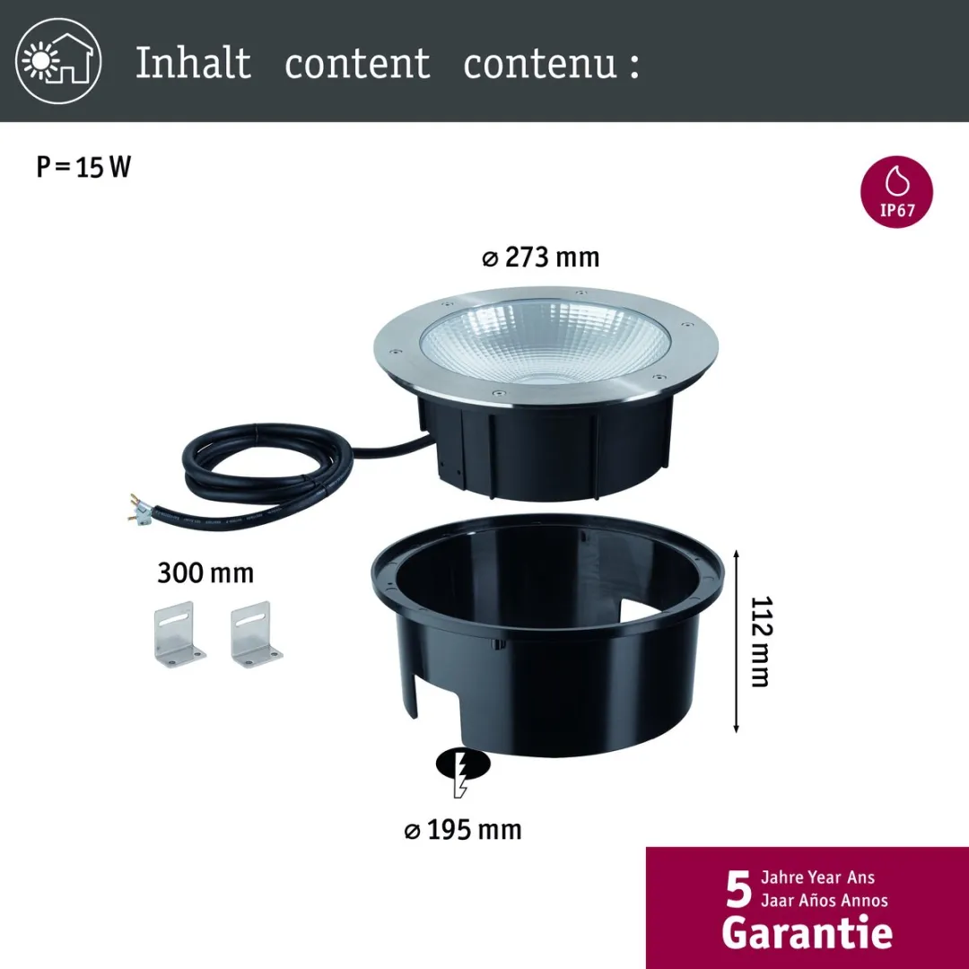Paulmann Durea LED Grondinbouwlamp 15W 3000K - Edelstaal