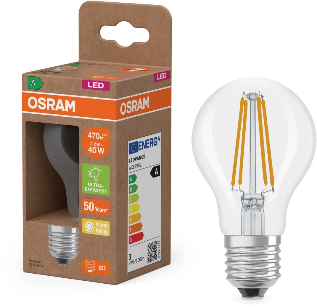 Osram LED Classic E27 2,2W 470lm Warm Wit - Helder Glas