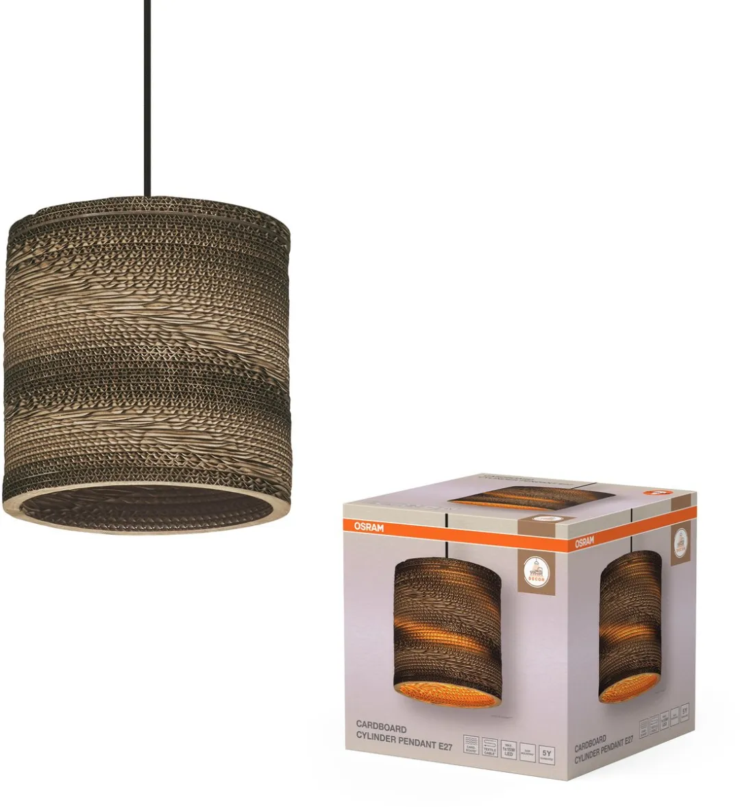 Osram Decor Karton Cilinder Hanglamp E27 - 250mm - Bruin