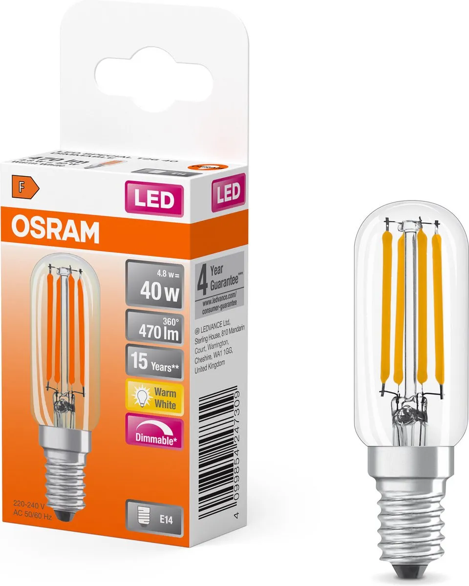 Osram LED E14 Tubular 4.8W 470lm - Zeer Warm Wit 2700K - Dimbaar