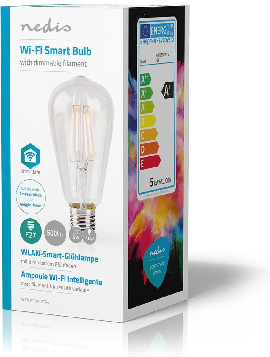 Nedis SmartLife LED Filamentlamp E27 5W Warm Wit ST64 - Helder Glas