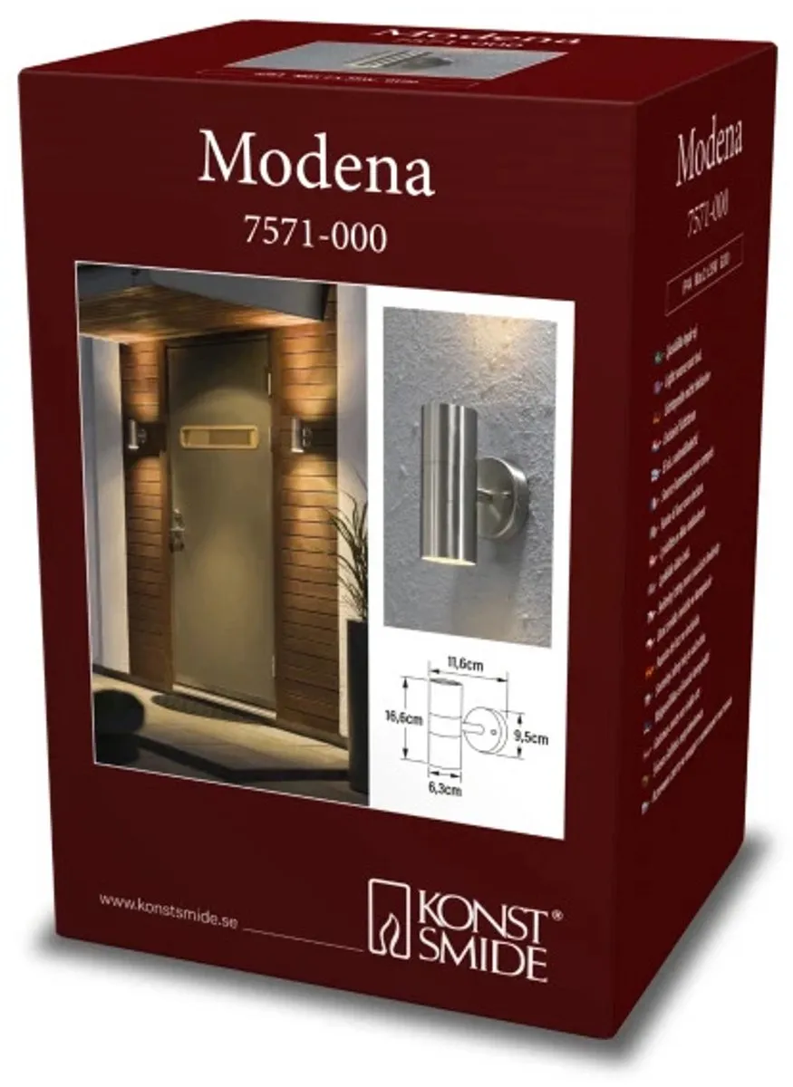 Konstsmide Modena Wandspot Twin 17cm GU10 - RVS