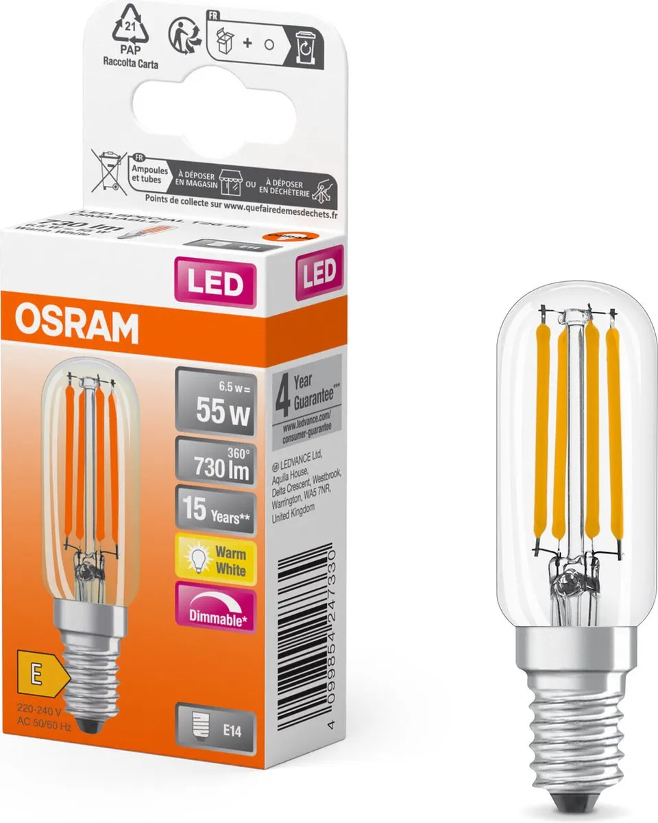 Osram LED E14 Tubular 6.5W 730lm - Zeer Warm Wit - afbeelding 6 van 6