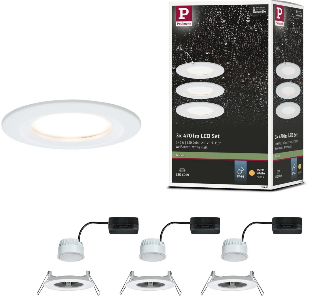 Paulmann Nova Coin Basisset LED-inbouwlamp 3x6W 470lm 2700K - Wit mat