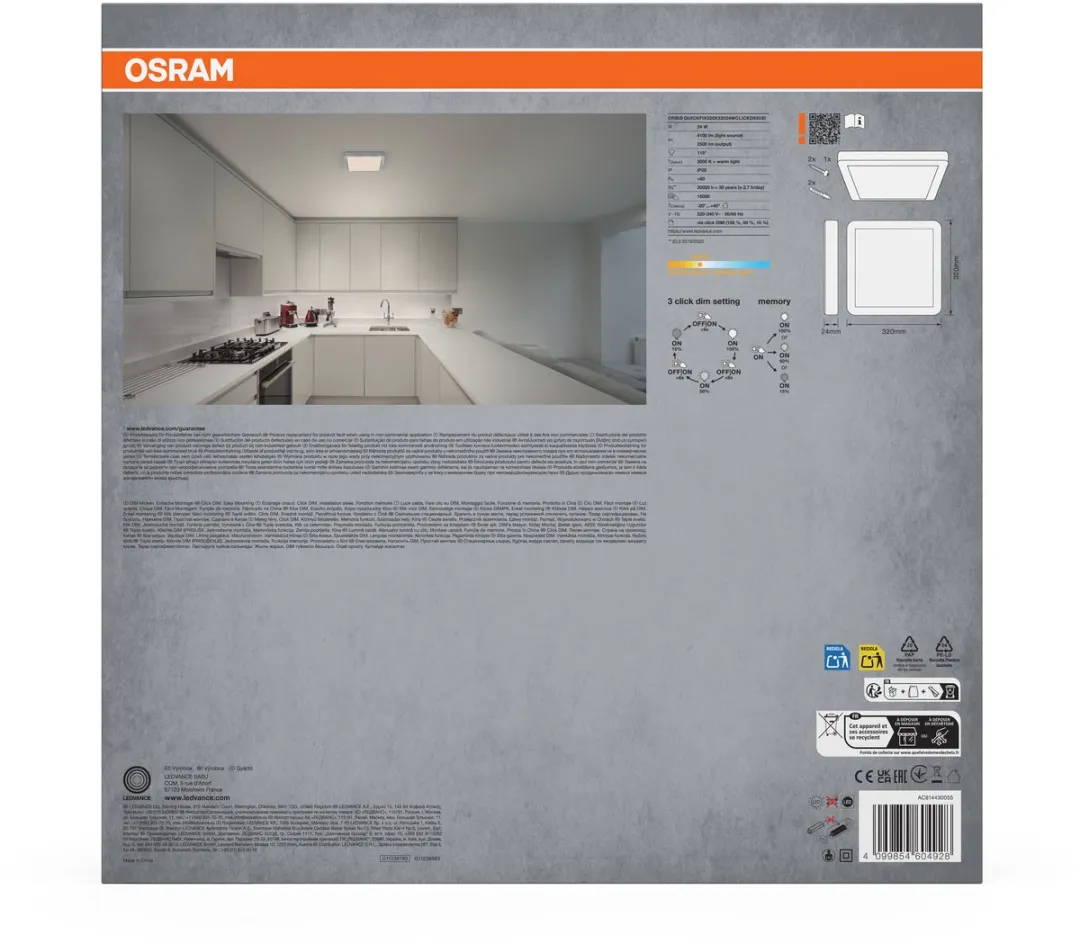 Osram Orbis Quickfix LED Plafondlamp 24W 3000K - 2500lm - Zilver