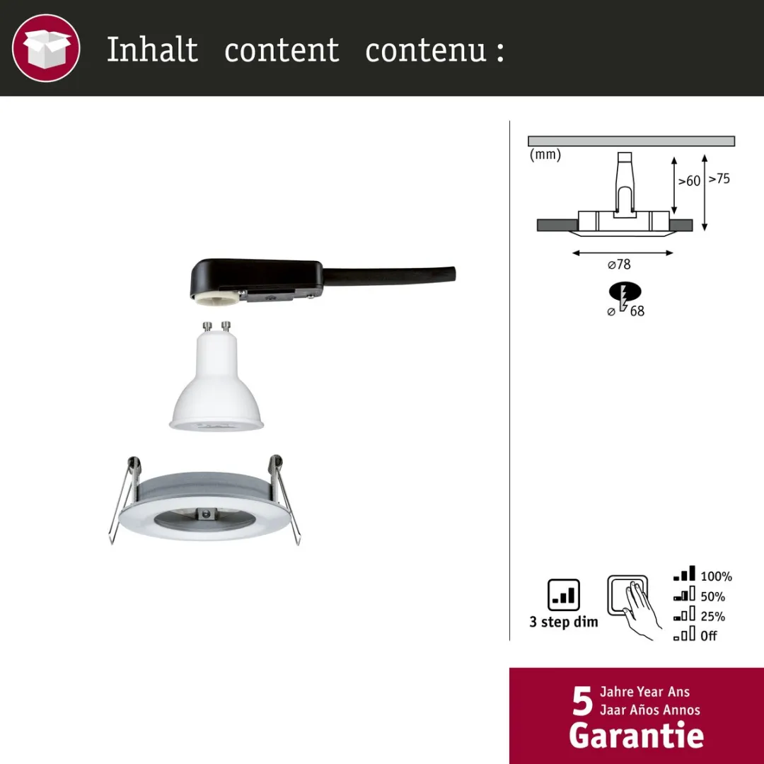 Paulmann LED-inbouwlamp Nova IP44 GU10 6,5W 460lm 2700K - Alu gedraaid - afbeelding 6 van 6