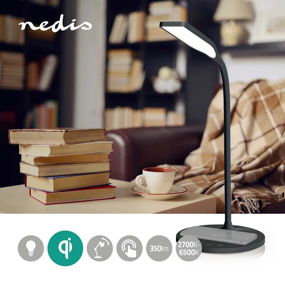 Nedis Bureaulamp met Draadloze Oplader - Zwart