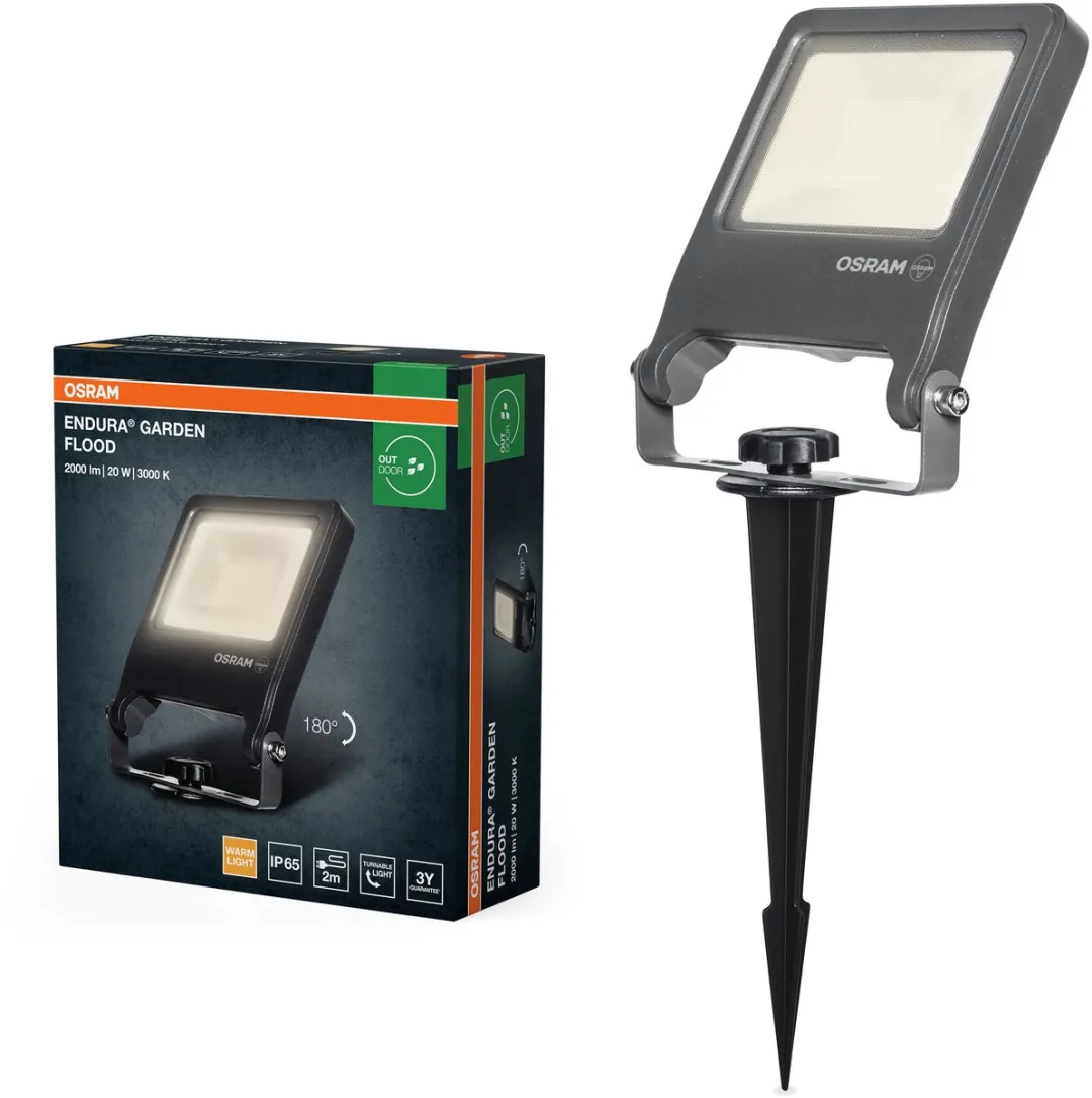 Osram Endura Garden Flood Spike 20W 3000K - Donkergrijs