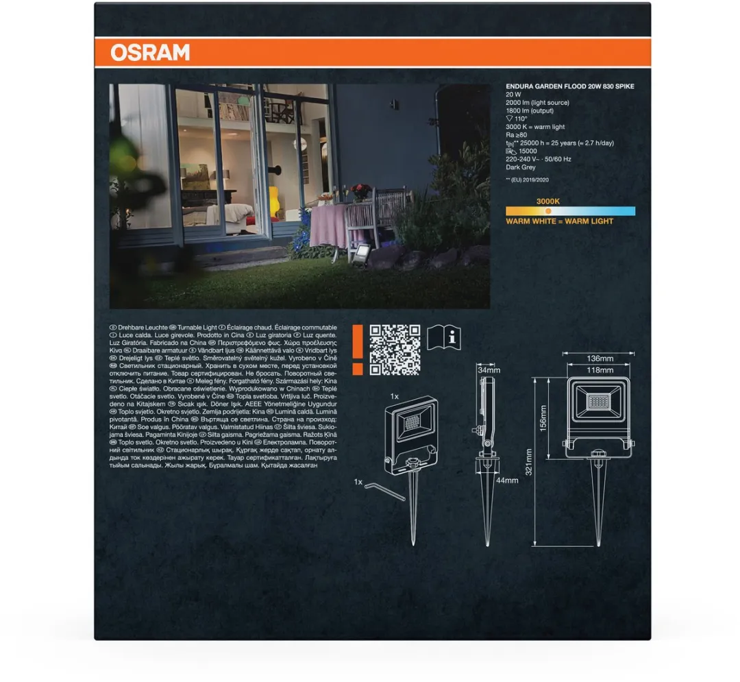 Osram Endura Garden Flood Spike 20W 3000K - Donkergrijs