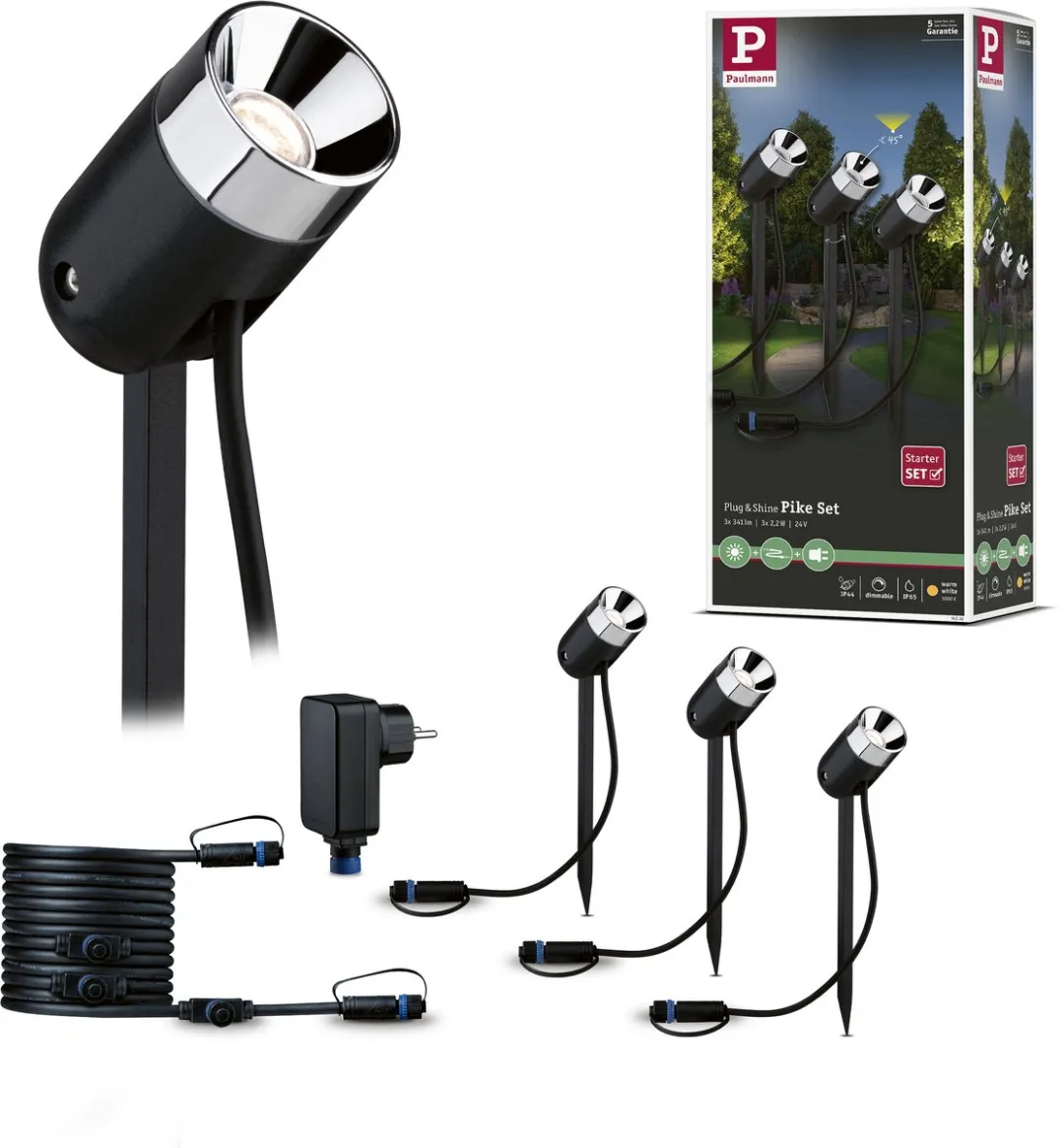 Paulmann Plug & Shine Pike LED-tuinspots Basisset 3x2,2W 3000K