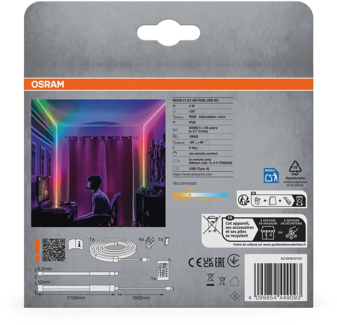 Osram Neon Flex 2M LED Strip RGB USB - Wit