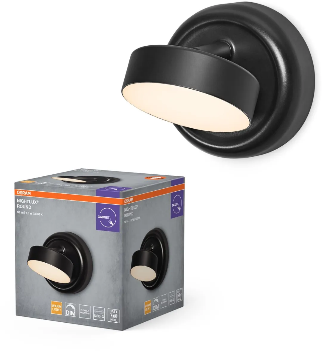 Osram Nightlux Round 830 DIM USB Nachtlamp - Zwart