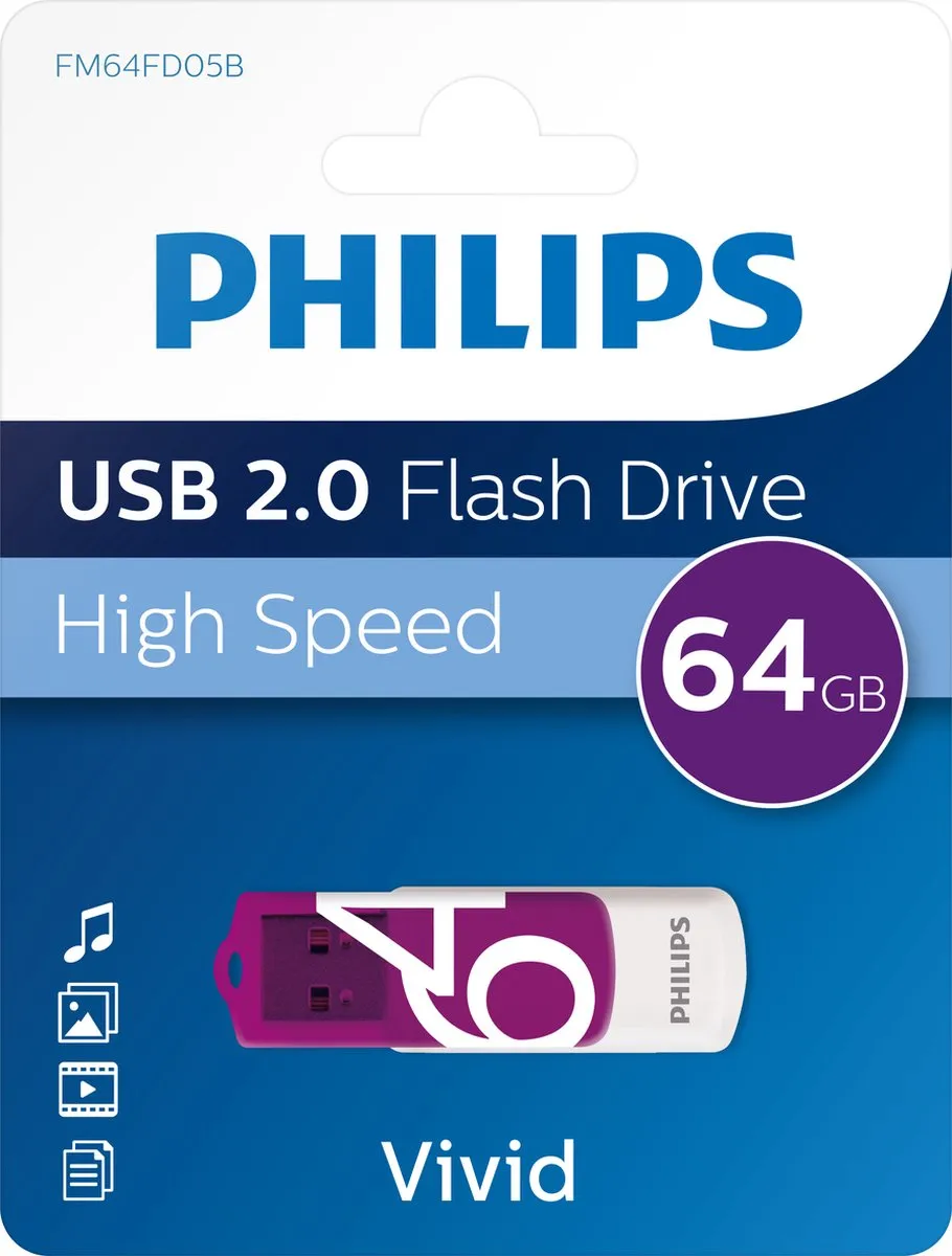 Philips Vivid USB Stick 64GB - Paars/Wit