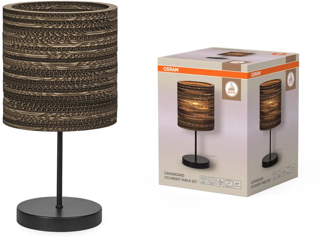 Osram Decor Karton Cilinder Tafellamp E27 - 200mm - Bruin