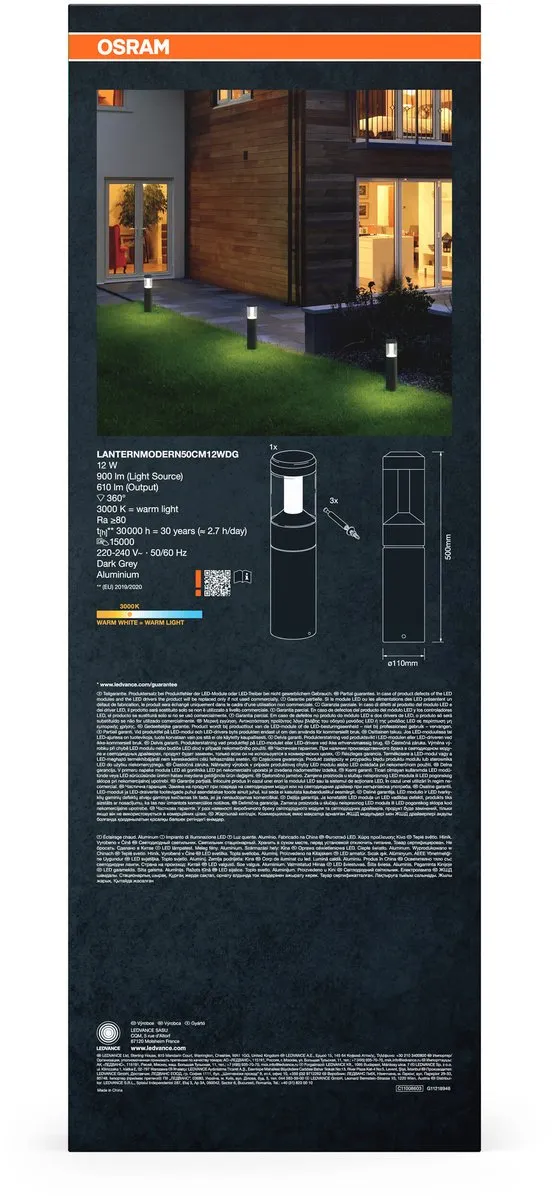 Osram ENDURA Style LED Buitenlantaarn 50cm - 12W - Donkergrijs