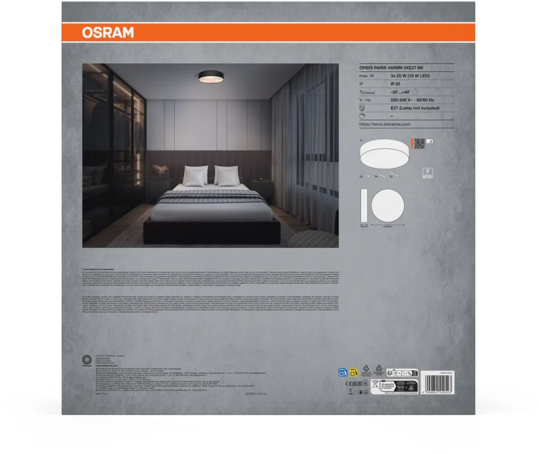 Osram Orbis Paris Plafondlamp 480mm - 3xE27 - Zwart
