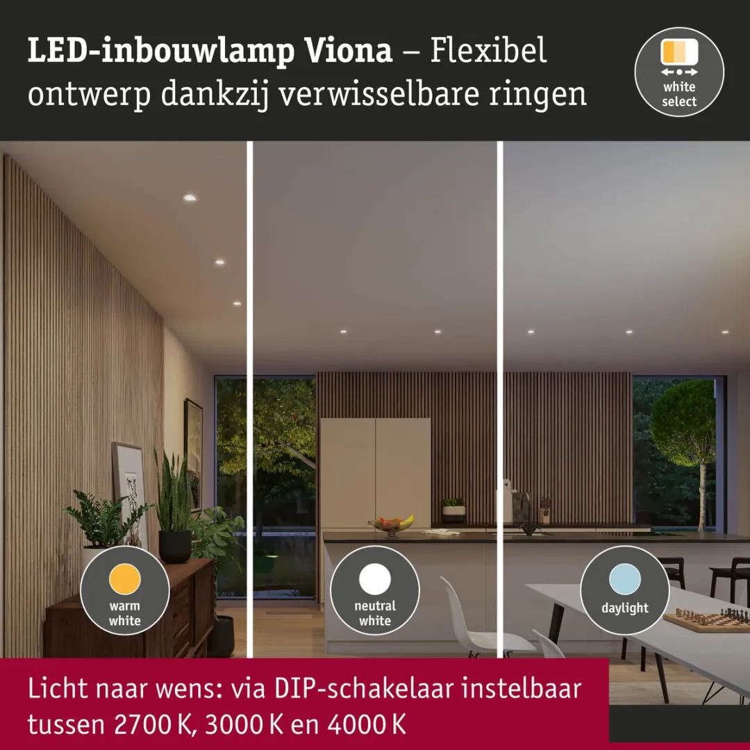 Paulmann LED-inbouwlamp Viona IP65 6W 520lm 2700-4000K - 85mm - Zwart/Wit/Chroom