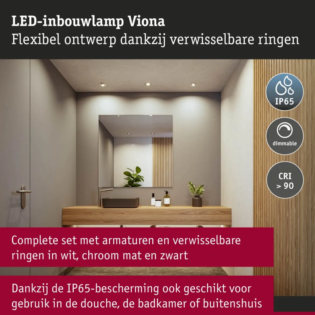 Paulmann LED-inbouwlamp Viona IP65 6W 520lm 2700-4000K - 85mm - Zwart/Wit/Chroom - afbeelding 6 van 6