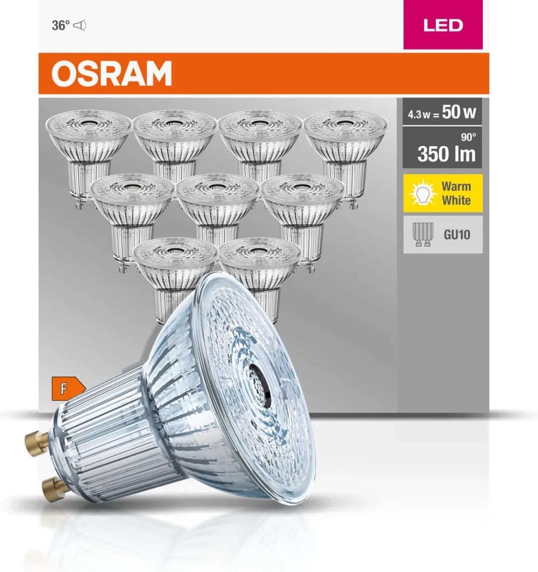 Osram LED Reflector GU10 4.3W Warmwit - 10 Stuks