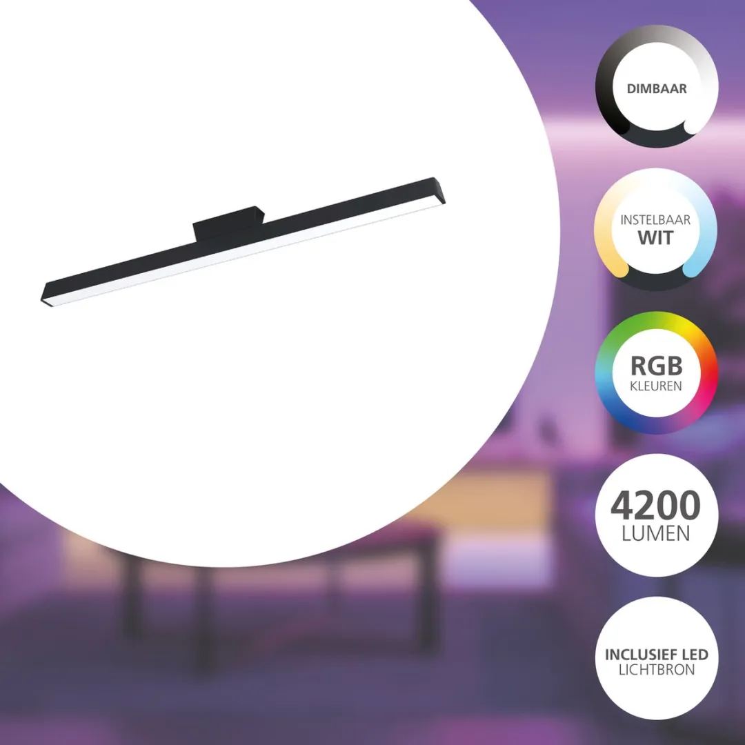 EGLO connect.z Simolaris-Z Plafondlamp 122cm - Zwart - RGB & Wit - Zigbee
