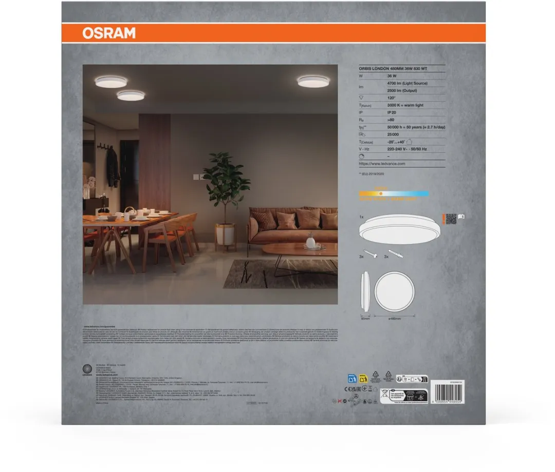 Osram Orbis London LED Plafondlamp 480mm - 36W 4150lm Warmwit