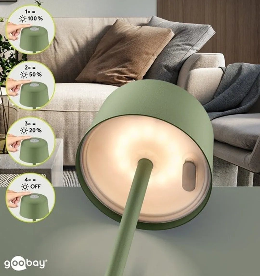 Goobay LED Tafellamp 2W 3000K Groen - Oplaadbaar & Dimbaar