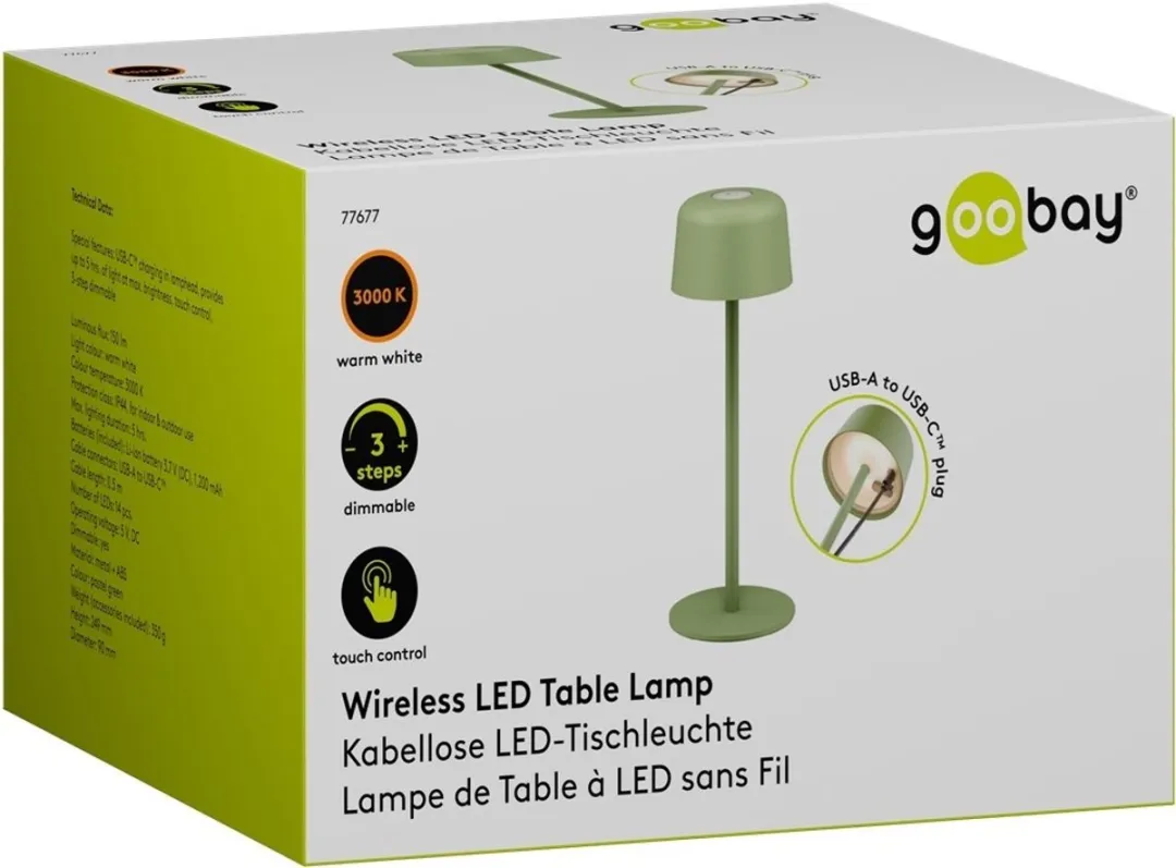 Goobay LED Tafellamp 2W 3000K Groen - Oplaadbaar & Dimbaar