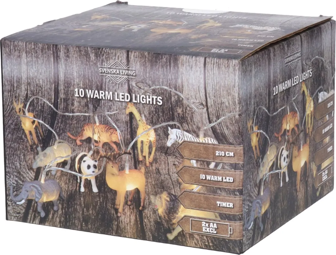 Svenska Living Kerstverlichting Safari Dieren Lichtsnoer 170cm - 10 LED