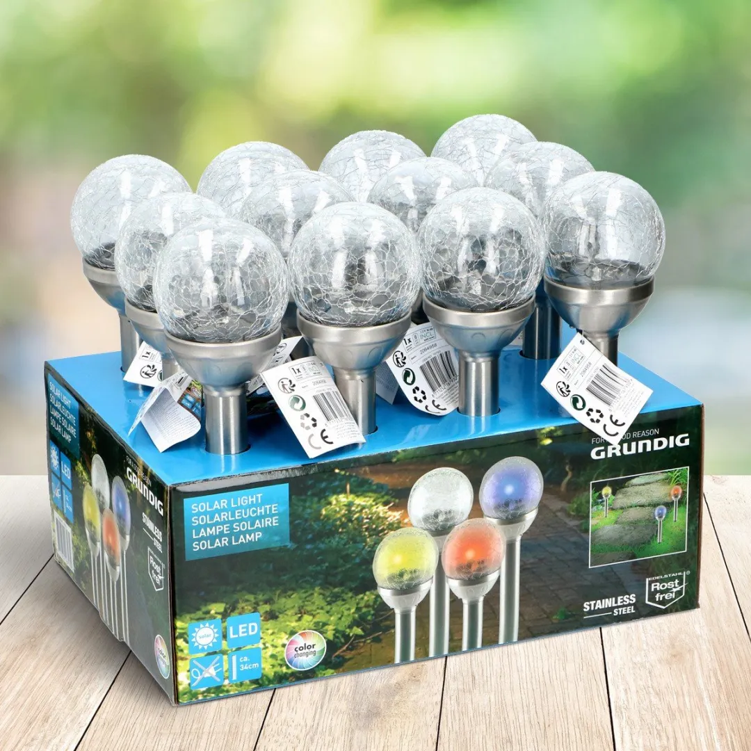 Grundig Solar Tuinlamp Glazen Bol 25cm - Chroom