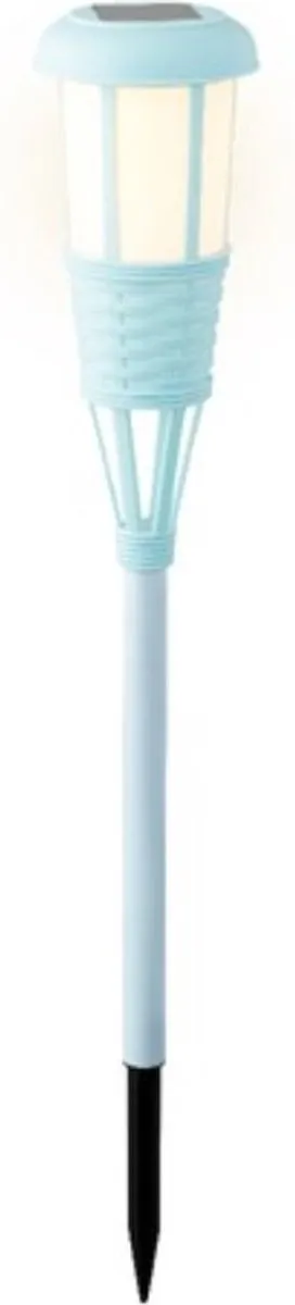 2x stuks solar tuinfakkel/tuinlamp lichtblauw op zonne-energie 61 cm - Prikspots tuinverlichting