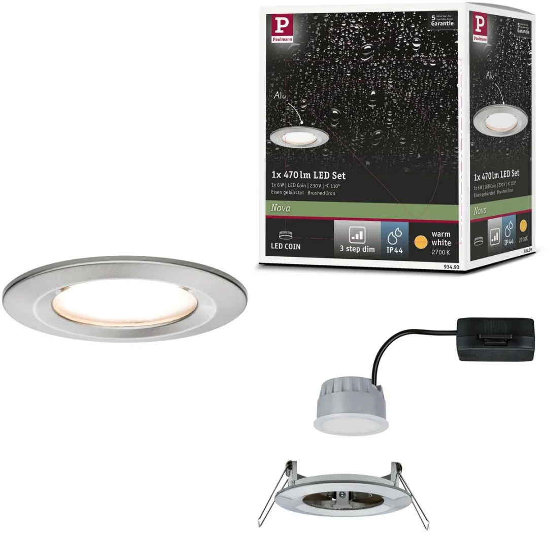 Paulmann LED-inbouwlamp Nova Coin 6W 470lm 2700K - Staal geborsteld