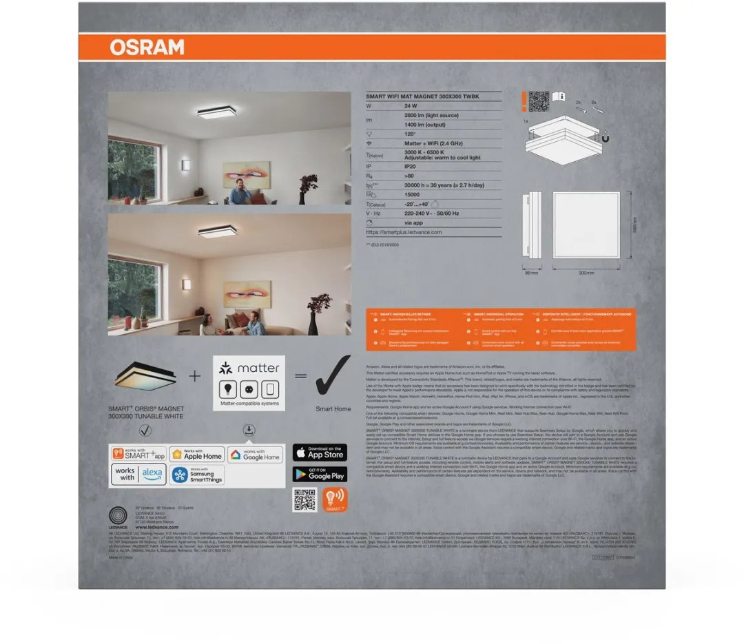 Osram SMART+ Matter Magnet Plafondlamp 24W - Zwart 300x300mm